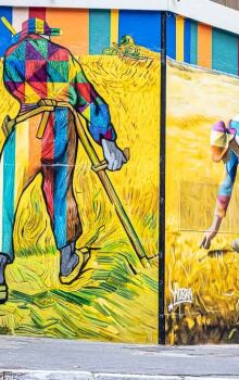 Artista homenageia raízes paulistanas em seu novo painel na Santa Cecília