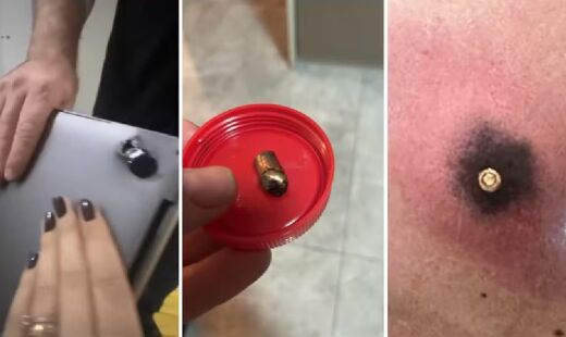 Bala foi amortecida pelo notebook e evitou ferimentos graves na vítma