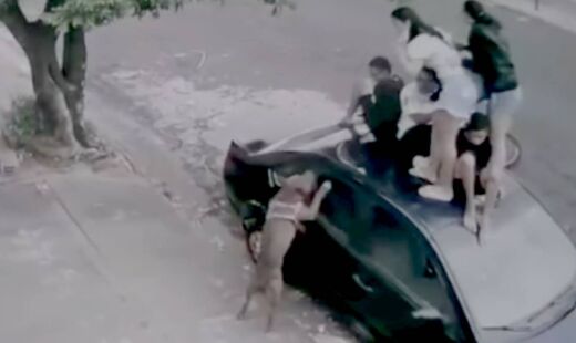 Ataque foi registrado por uma câmera de segurança e mostra o momento em que o animal avança nas crianças