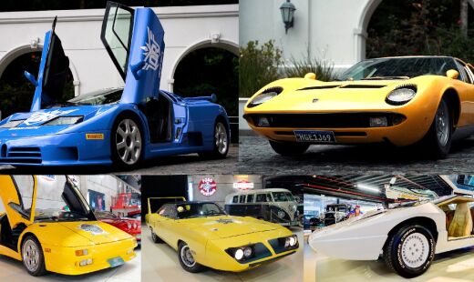 Bugatti EB110 GT 1994, Lamborghini Miura P400 S 1969, Lamborghini Diablo 1991, Plymouth Superbird 1970 e Hofstetter Turbo 1986