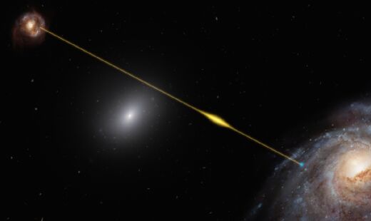 Impressão artística de uma rajada rápida de rádio vindo de outra galáxia