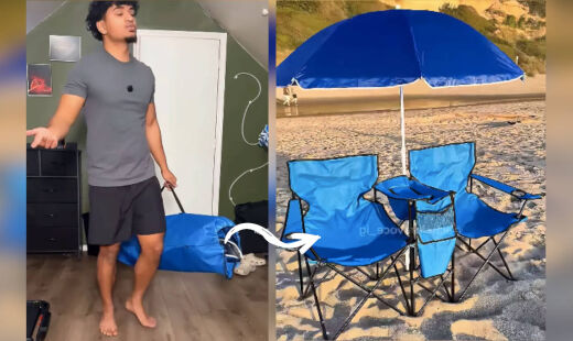 Descubra o kit dobrável que substitui as cadeiras tradicionais de praia e cabe em uma bolsa. Praticidade para o verão!