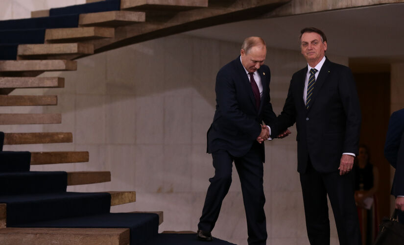 O presidente Jair Bolsonaro recebe o presidente Vladmir Putin, da Russia, para reunião de cúpula dos BRICS, no Palácio do Itamaraty