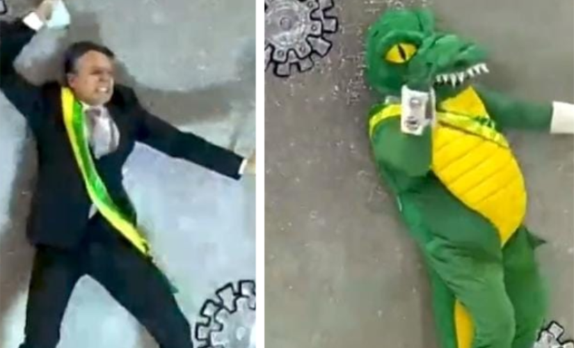 Rosas de Ouro faz 'Bolsonaro' tomar vacina no desfile em SP