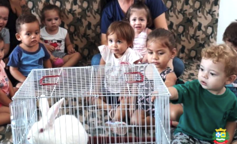 Alunos de uma creche da cidade receberam também a visita de um coelho