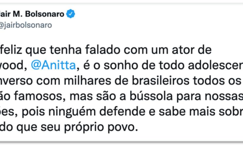 Resposta de Bolsonaro para Anitta