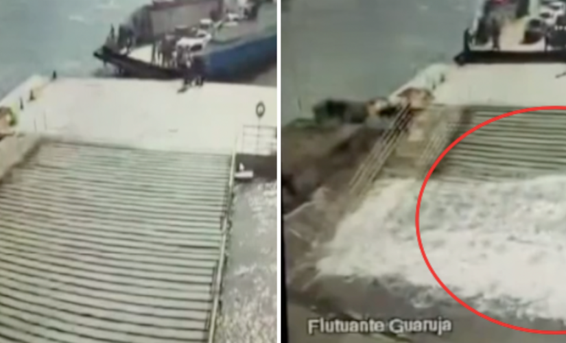 Plataforma de balsa afunda no mar em Bertioga-SP