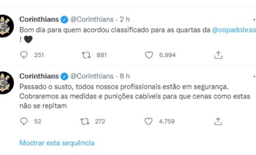 Corinthians diz que vai cobrar punição ao Santos após violência na Vila