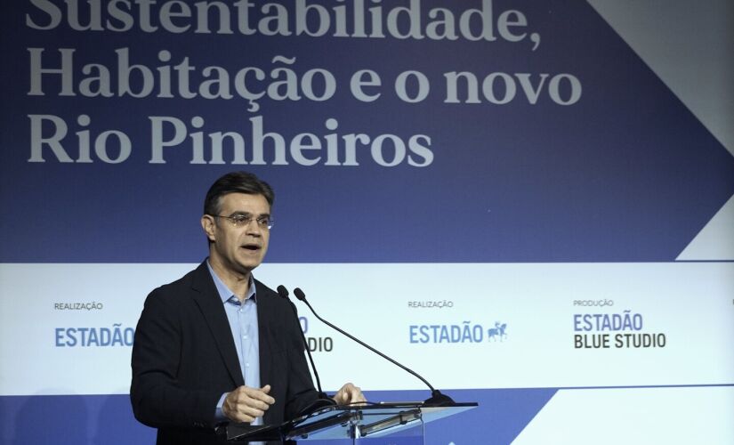 Governador de São Paulo, Rodrigo Garcia, na abertura do Fórum Estadão Think Sustentabilidade, Habitação e o Novo Rio Pinheiros 