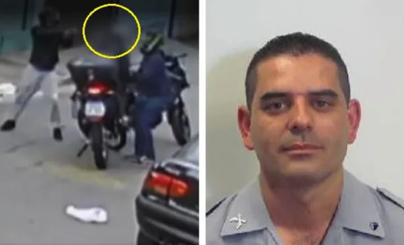 Vídeo mostra criminosos tentam roubar moto de Gilberto Luiz de Campos Júnior. PM estava de folga e foi baleado na cabeça em Diadema. Ele não resistiu e morreu. Bandidos fugiram e tinha