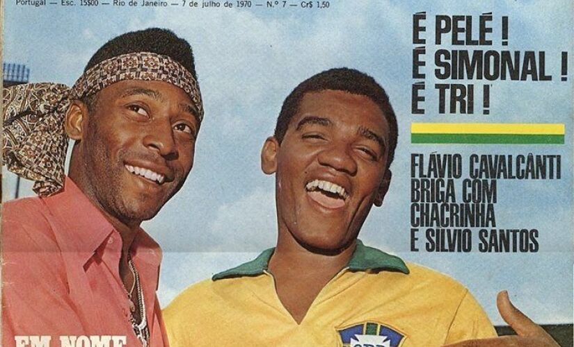 Capa da revista Amiga com o registro da viagem de Wilson Simonal ao lado de Pelé