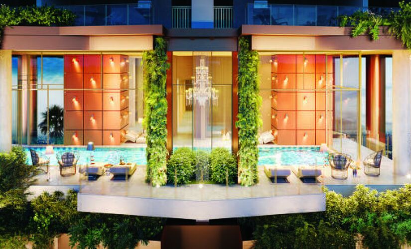 Projeto do empreendimento On the Sky com piscina de borda infinita no 22&ordm; andar