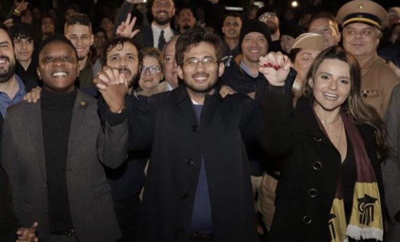 Guto Zacarias, Kim Kataguiri e Amanda Vettorazzo durante prévias do MBL