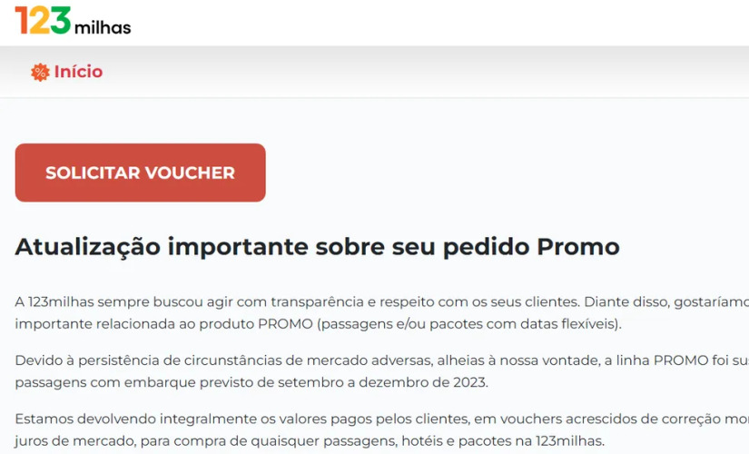 No anúncio da suspensão, a 123 Milhas informou que ressarciria os clientes prejudicados com vales que têm duração de 36 meses