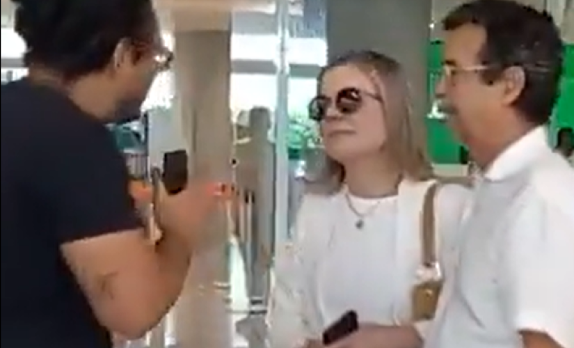 Momento em que Matheus Faustino, membro do MBL, questiona Gleisi Hoffmann e Fernando Mineiro