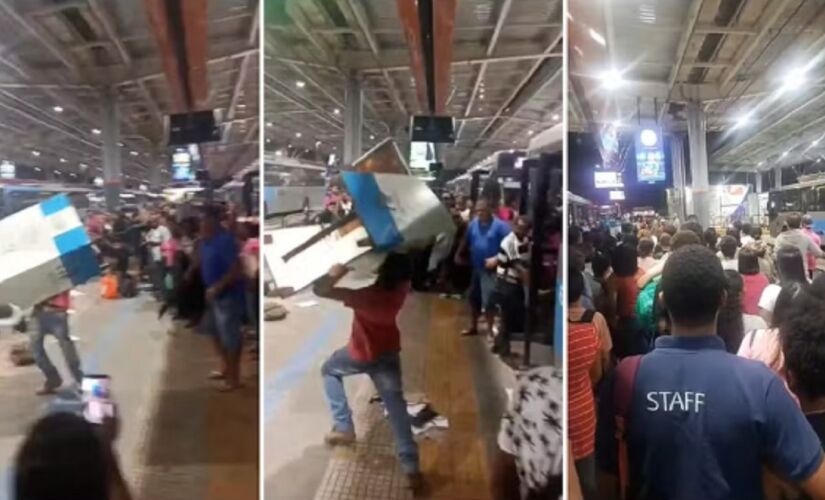 Passageiro se revolta com demora de ônibus em SP e promove quebra-quebra em terminal