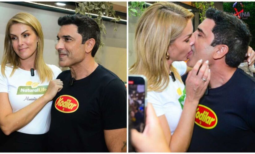 Ana Hickmann e Edu Guedes trocam beijos e carinhos em primeiro evento como casal 