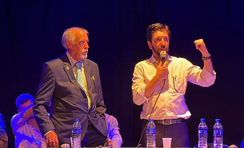 João Garcia e Ricardo Nunes, durante evento de apoio do Mobiliza à reeleição do prefeito de São Paulo