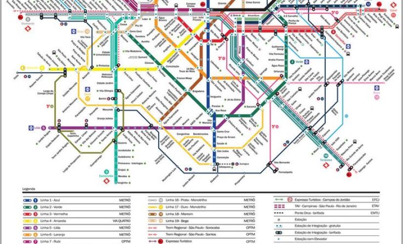 Mapa do metro de São Paulo prevista em 2026