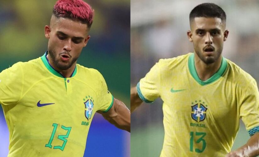 Yan Couto antes e depois de mudar o cabelo rosa pela seleção