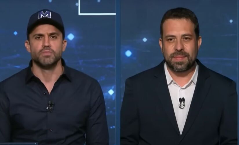 Pablo Marçal e Guilherme Boulos durante o debate da Band