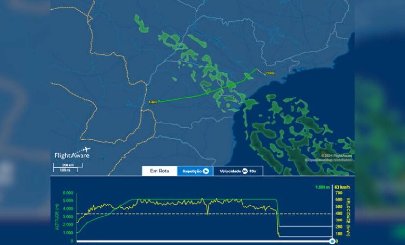 Trajeto feito por avião que caiu em Vinhedo 