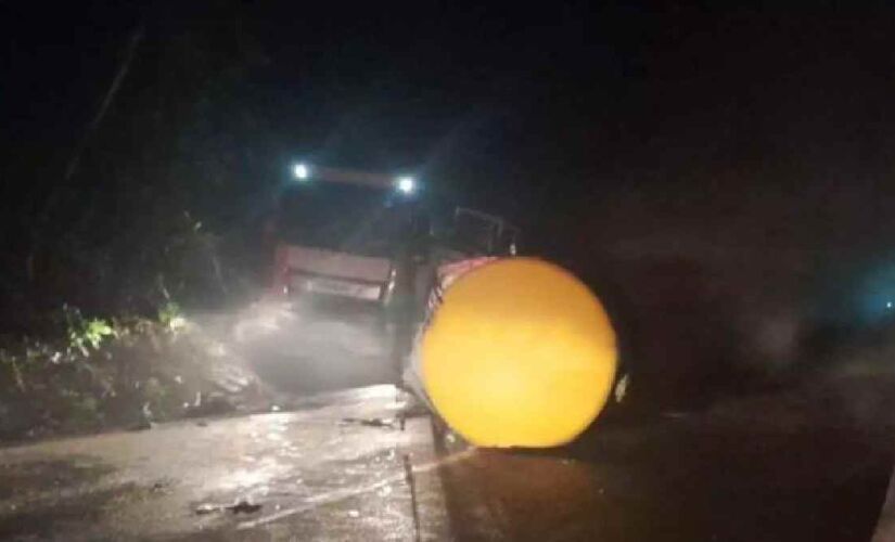 Carreta transportando ácido clorídrico tombou em cubatão