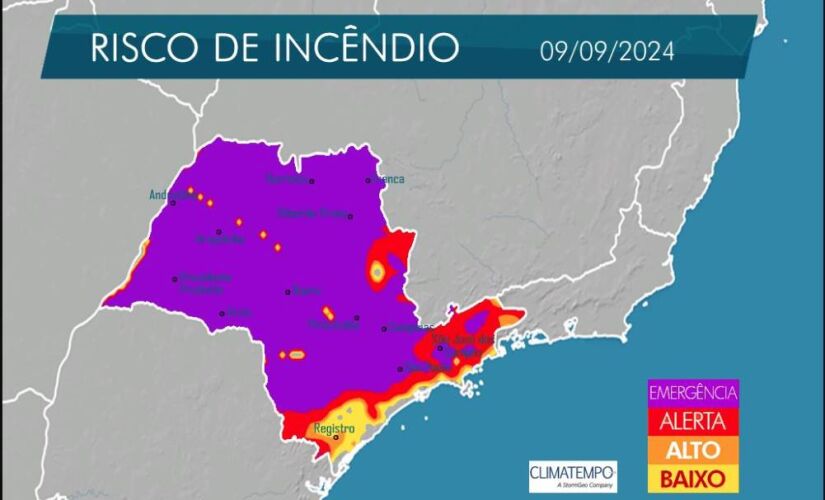 Alertas de risco para incêndios são para as regiões norte, noroeste e oeste de São Paulo