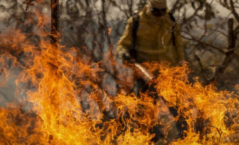 Brigadistas combatem incêndio