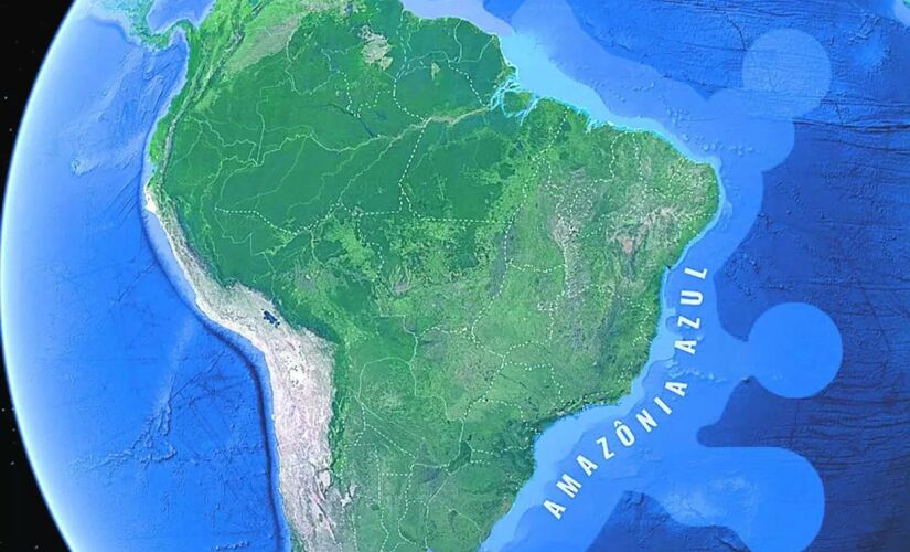 Área reivindicada para a expansão da Amazônia Azul está marcada em azul mais claro