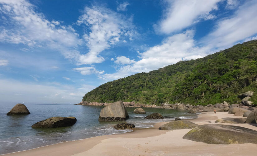 Paraíso do litoral sul paulista tem cerca de 400 metros de extensão e é cercado pela Mata Atlântica