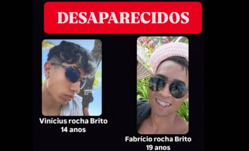 Vinícius Rocha Brito, de 14 anos, e Fabrício Rocha Brito, de 19, morreram após entrar no mar