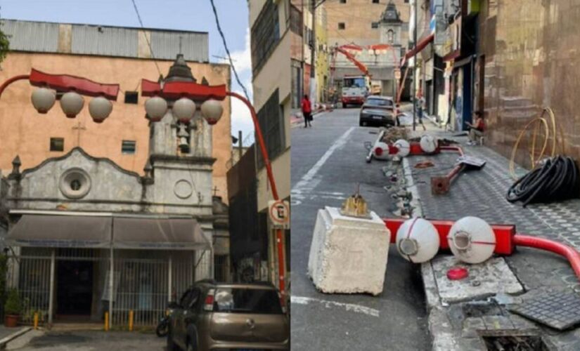 Luminárias japonesas retiras de rua na Liberdade