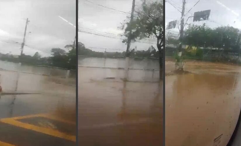 Avenida Dona Belmira Marin, na região do Grajaú, ficou alagada nos dois sentidos