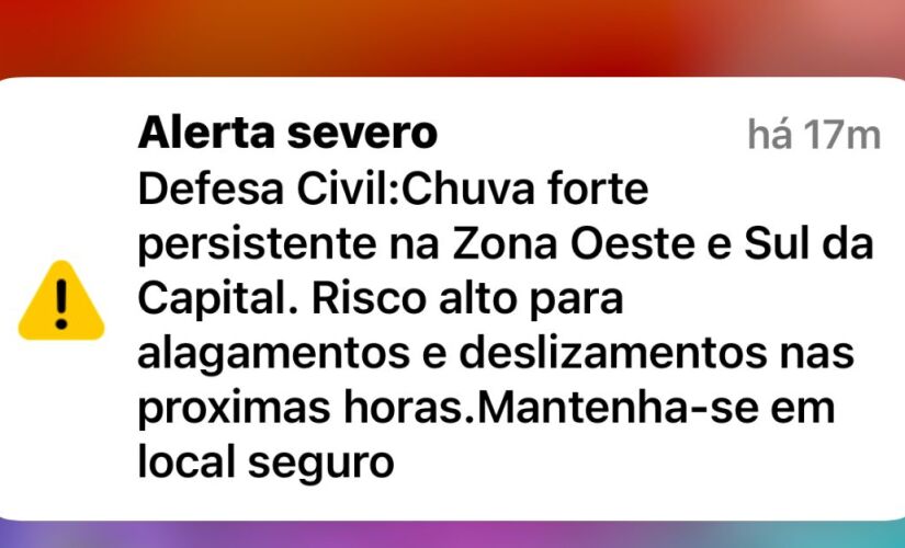 Alerta severo foi enviado a moradores das zonas sul e oeste de São Paulo