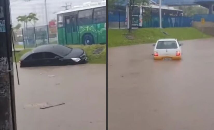 Na Grande São Paulo, as fortes chuvas deixaram a Avenida do Oratório, que fica na divisa entre Capital e Santo André, no ABC Paulista, alagada