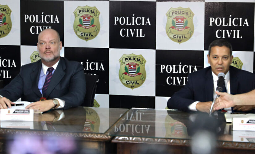 Polícia Civil em coletiva de imprensa para esclarecer o caso Vitória