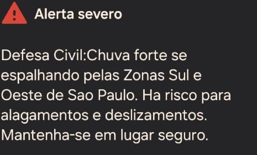 Defesa Civil emitiu alerta de chuva forte para as zonas sul e oeste de São Paulo