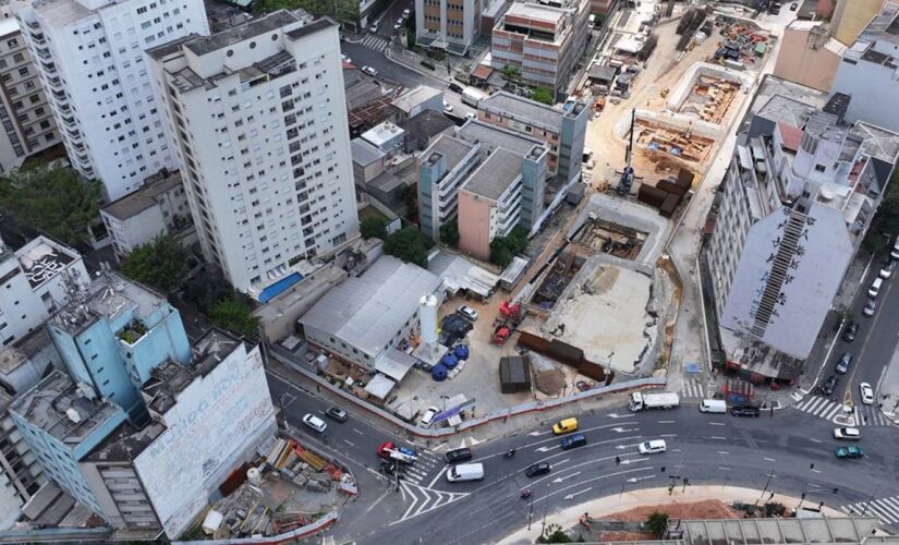 Vista aérea da futura estação 14-Bis Saracura, na Bela Vista