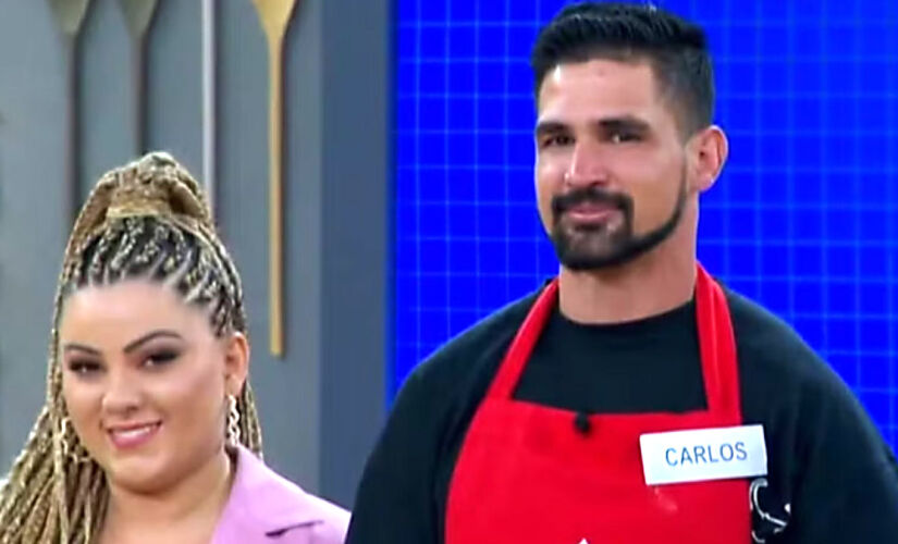 Amanda Caroline de Almeida e o ex-marido, Carlos Eduardo de Souza Ribeiro, em quadro do SBT