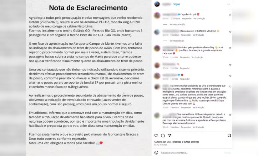 Piloto declarou que tentou acionar o trem de pouso três vezes e não obteve sucesso
