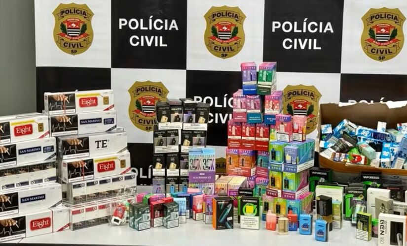 Produtos ilegais encontrados em tabacaria no interior de São Paulo