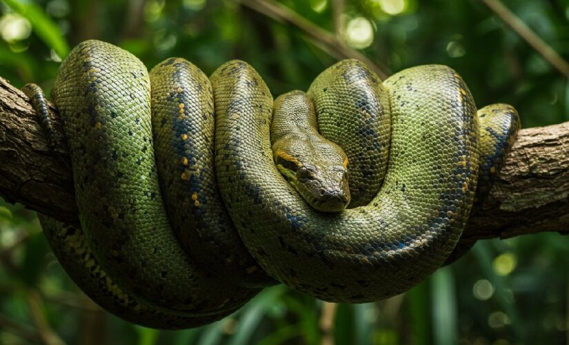 Com hábitos aquático, sucuri-verde é a serpente mais pesadas do mundo