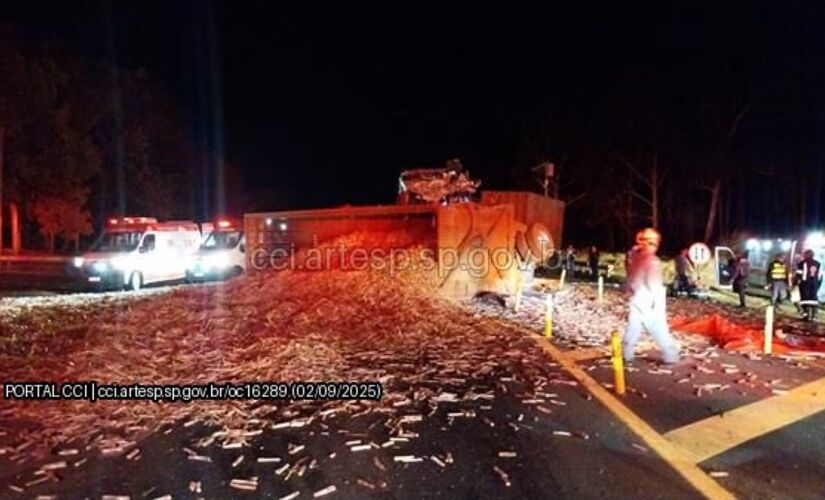 Acidente aconteceu após o caminhão tentar cruzar a rodovia em local proibido 