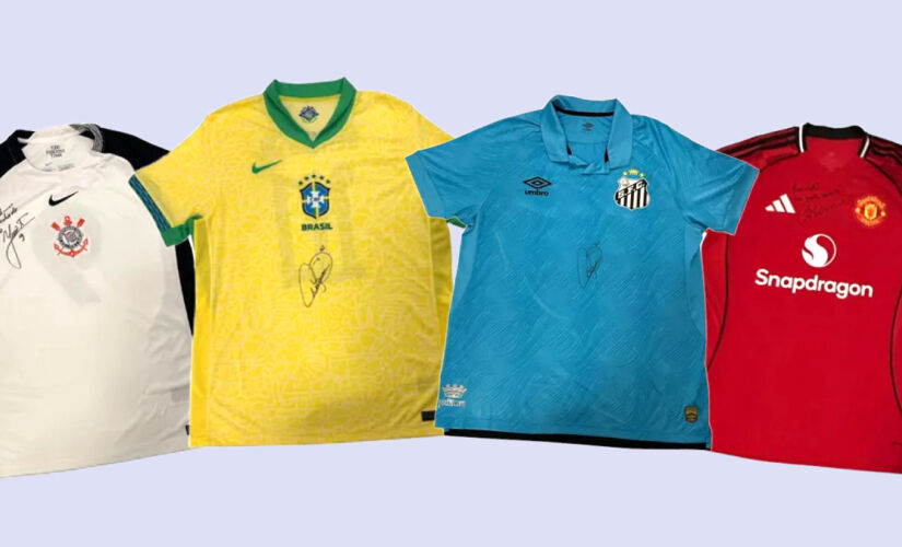 Serão leiloados 30 itens, entre eles camisetas autografadas com ídolos do futebol