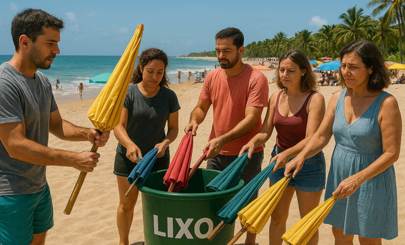 Toldo inflável viraliza como solução para evitar guarda-sóis