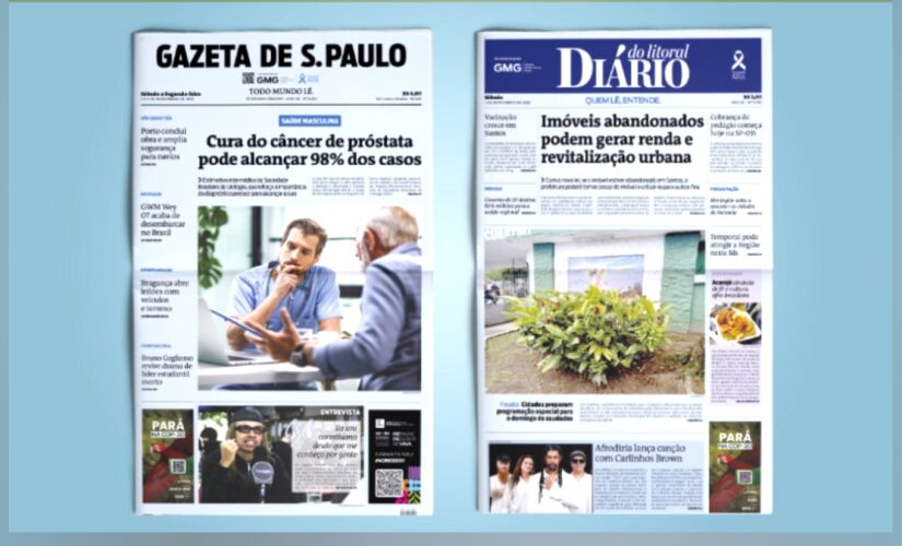 Jornais Gazeta e Diário do Litoral, que integram o Gazeta Media Group Brasil (GMG), estamparam na edição do último fim de semana capas na cor azul em apoio à campanha Novembro Azul, voltada à conscientização sobre o câncer de próstata