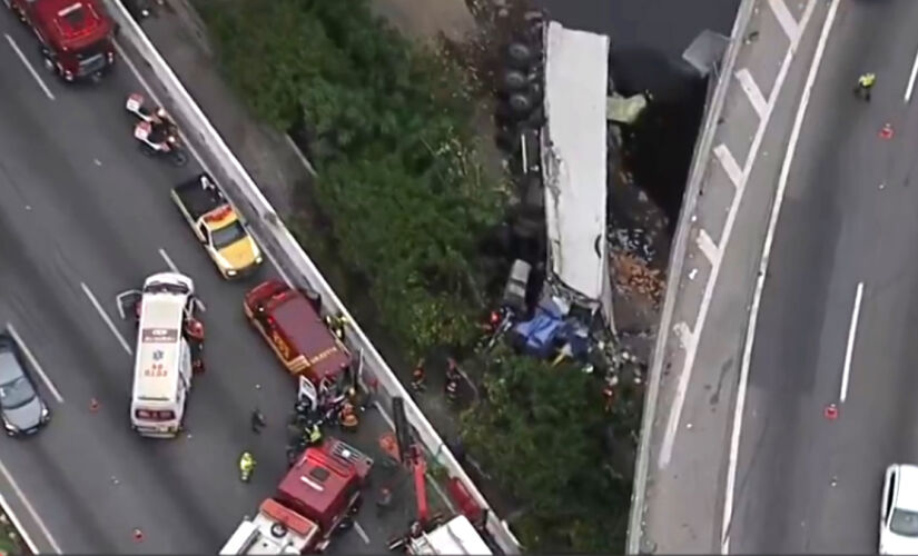 Caminhão despencou da ponte e parou às margens do rio, antes de atingir a água