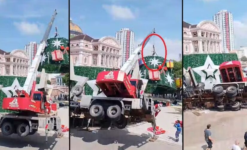 Estrutura metálica da árvore, que possui cerca de 30 metros, desabou após o guindaste perder estabilidade