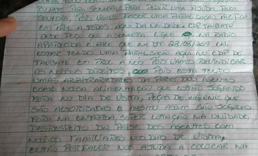 Presos do Centro de Detenção Provisória de Taubaté têm entregado cartas denunciam violações de direitos humanos